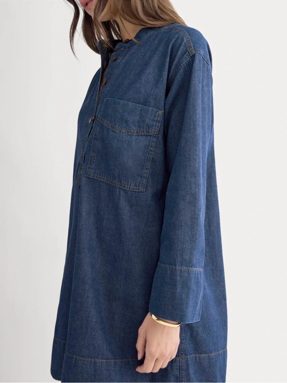 EVERLANE THE DENIM POPOVER DRESS IN DARK INDIGO L